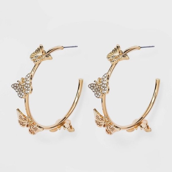 SUGARFIX by BaubleBar Crystal Wings Butterfly Hoop Earrings - Gold, NWT - Picture 1 of 6